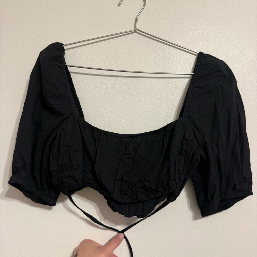 Lovers + Friends Linen Crop Top Strings wrap